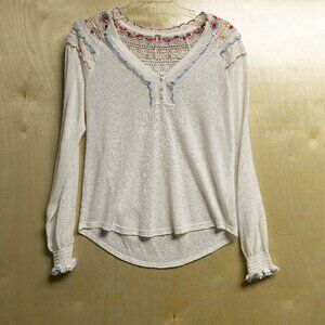 Free People Siesta Embroidered Long Sleeve Top Womens Sz Sm